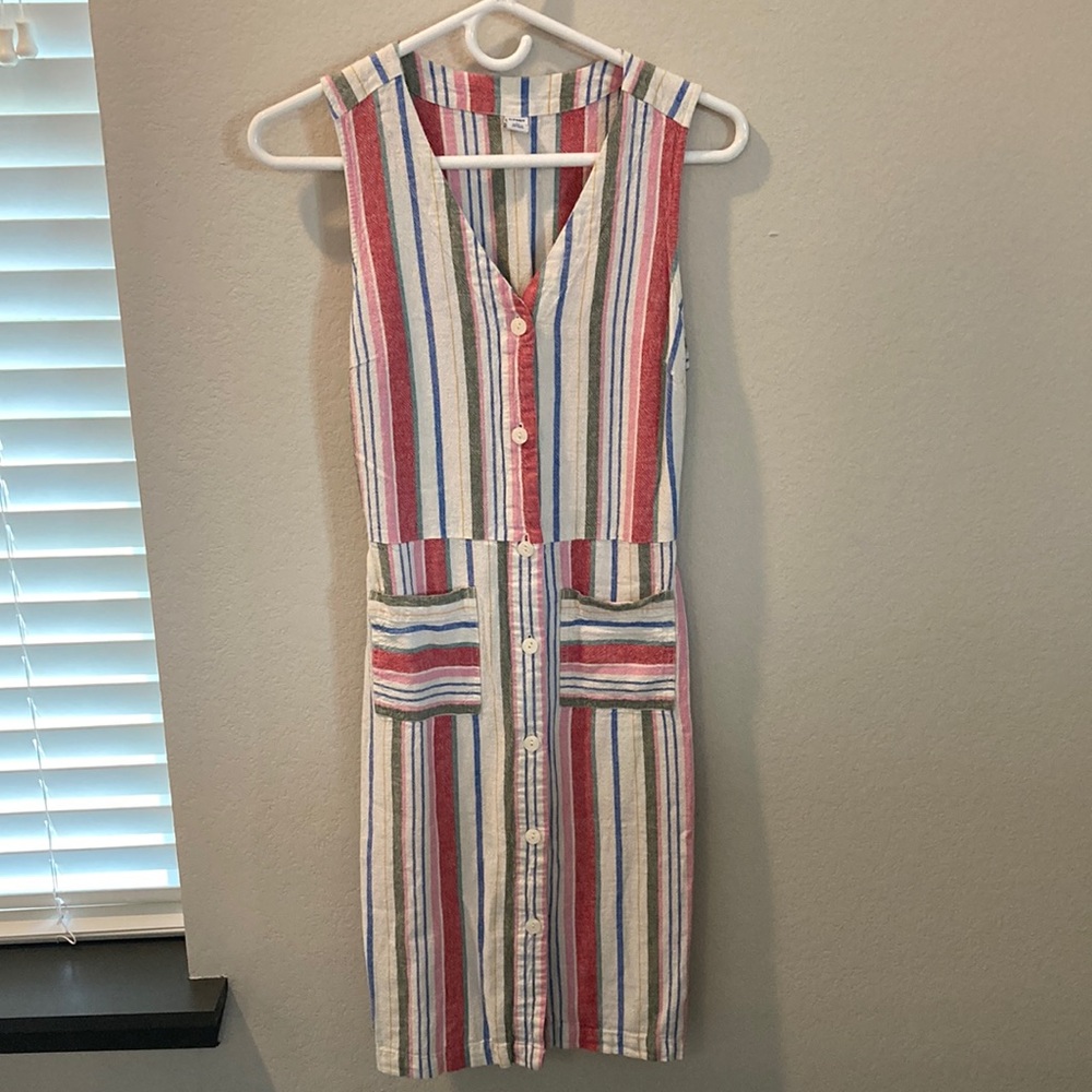 Old Navy Multicolor Striped Linen Blend Button Front Sleeveless Dress, Size XS